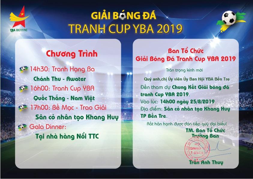Thông tin chung kết giải bóng đá tranh cúp YBA 2019 - du lịch C2T Bến Tre